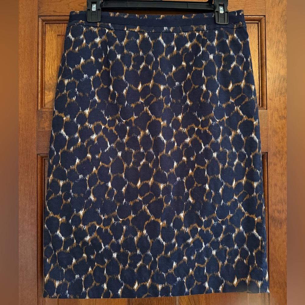 Boden Navy and Tan Leopard print Pencil Skirt